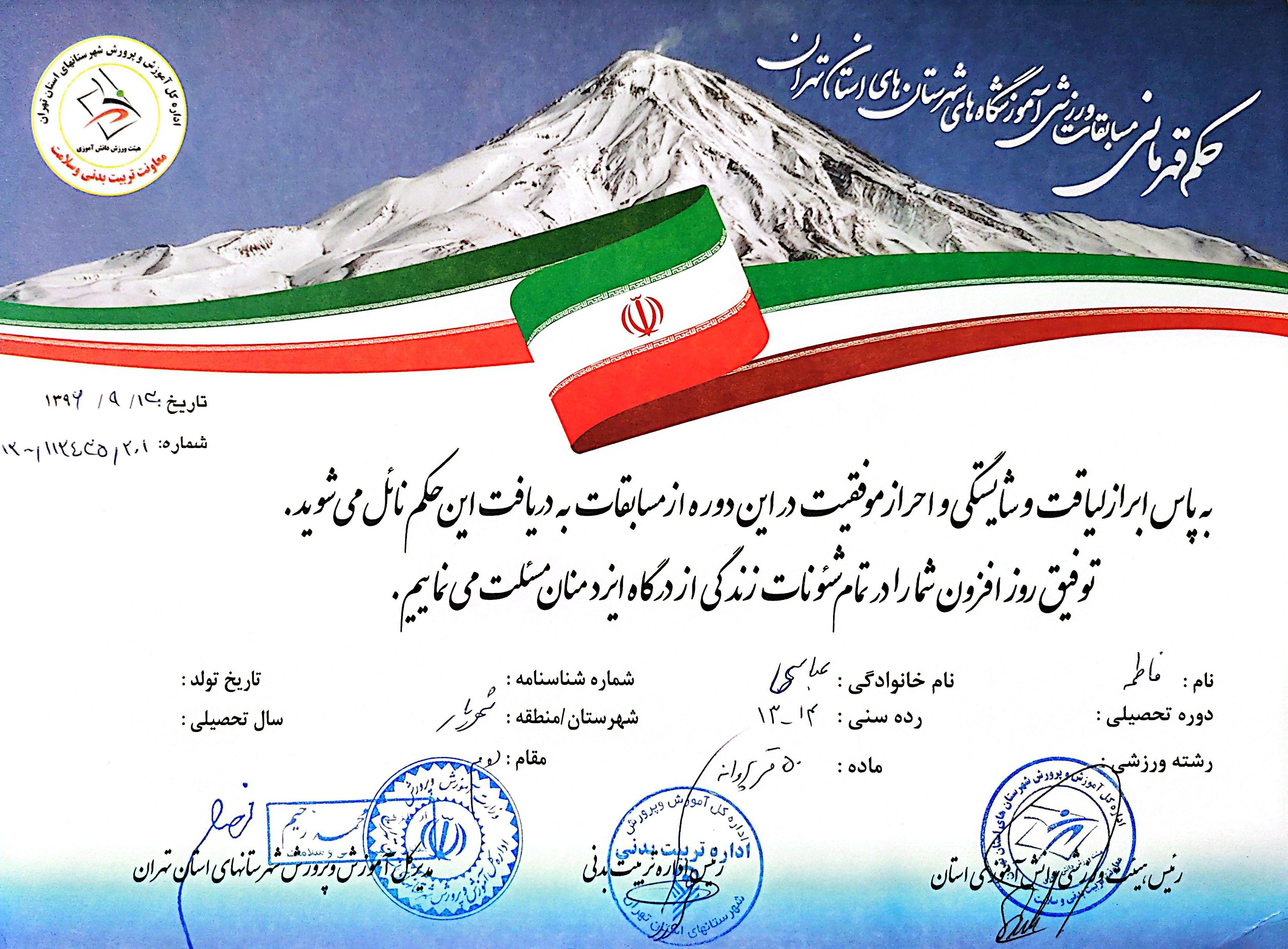 عکس قهرمانی ۳: حضور در تیم منتخب استان در رقابت‌های مهم